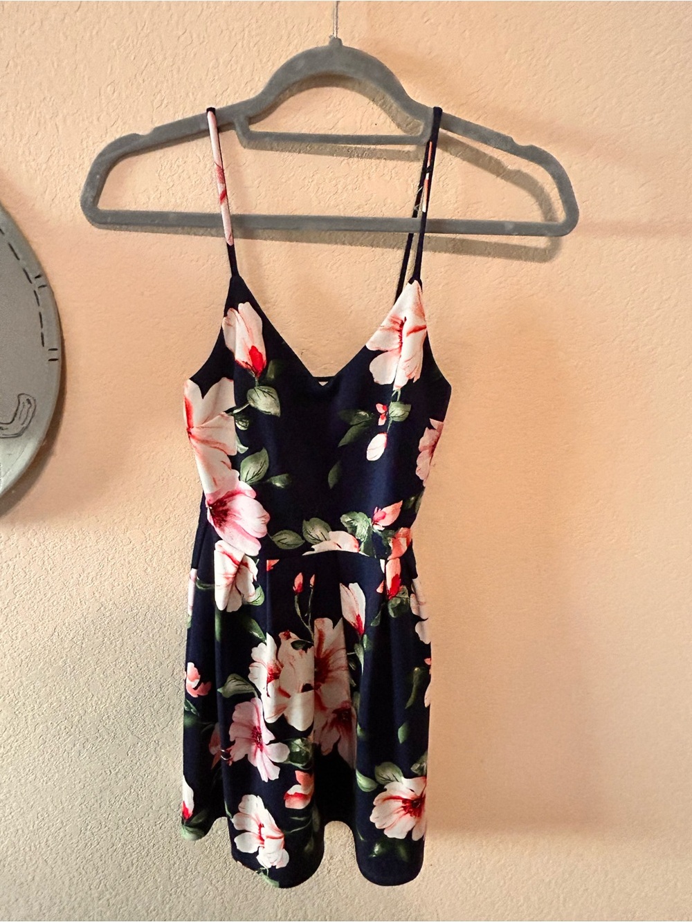 Monteau NavySlip Dress with Pink & Green Floral Print